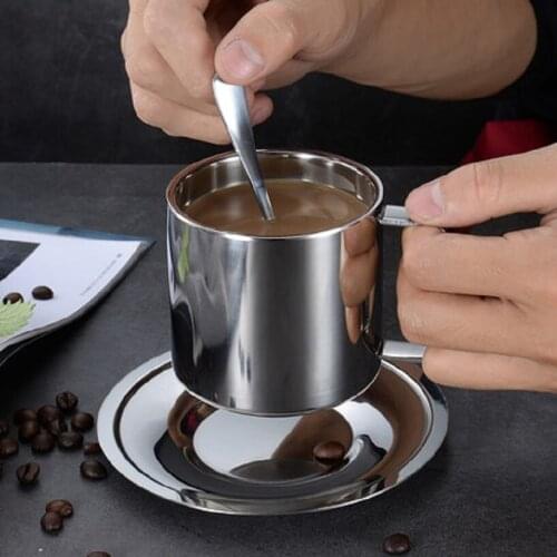 Double Layer 304 Stainless Steel Coffee Cup European Leisure Flower Tea Milk Tea Creative Water Cup Men and Women Set Cup