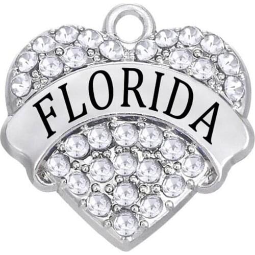 Hot fashion city jewelry accessories FLORIDA heart crystal inlaid metal pendant wholesalesale