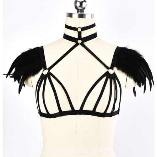 Gothic Body Harness Bra Feather Lingerie Bondage Harness Fetish Elastic sexy things Sword Belt Pastel Goth Clothing