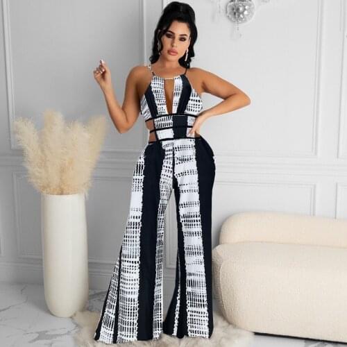 Wide Leg Jumpsuits New Women Fashion Stripe Print 2021 Summer V Neck Bandage Romper Sexy Club Vintage Jumpsuit Female Body Suits