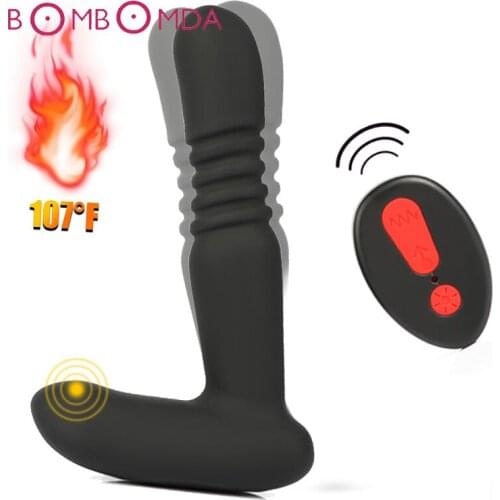 Heating Prostate Massager Automatic Telescopic Vibrator Dildo Butt Plug Wireless Remote Anal Vibrator Sex Toys For Men Adult Toy