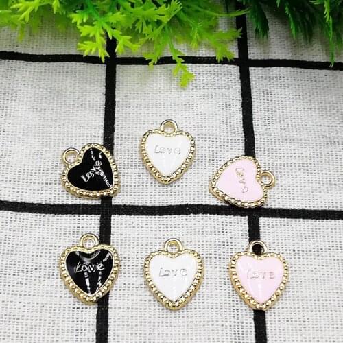 High Quality 10pcs Fashion Enamels Charms Gift Love Heart Alloy Pendant Bracelet Necklace Earring Jewelry Accessories DIY Crafts