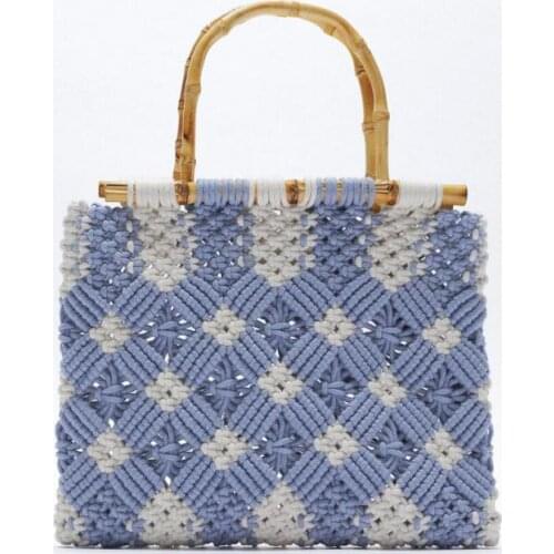Fashion Rope Woven Women Handbags Bamboo Handle Hand Bags Large Capacity Tote Summer Beach Straw Bag Casual Lady Bali Purse 2021