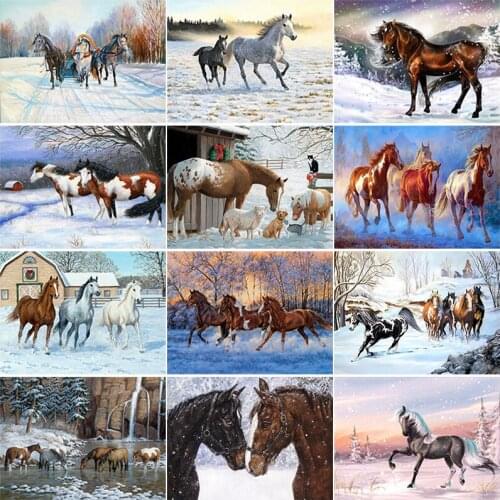 DIY Diamond Painting Snow Horse Cross Stitch Full Square &Round Drill Kit Diamond Embroidery Animals Needlework Home Art Gift