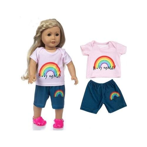 2021 New Pattern Printed White T Shorts Casual Suit Fit 18Inch American 43cm Baby Doll Clothes Accessories,Girls Toys