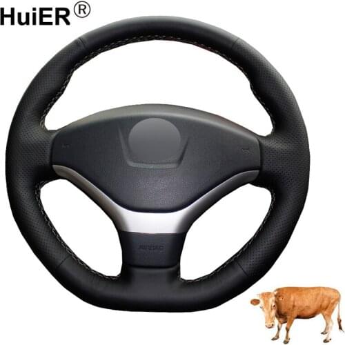 Hand Sewing Car Steering Wheel Cover Volant Top Layer Cow Leather Braid on the Steering wheel For Peugeot 308 2012 2013 2014