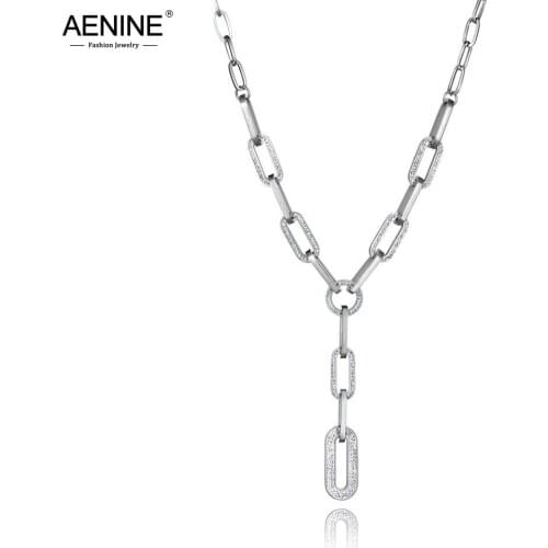 AENINE Hiphop/Rock Stainless Steel Geometry Clay Crystal Pendant Necklace For Women Trendy Chain & Link Long Necklace AN19163