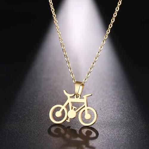 DOTIFI Stainless Steel Necklace For Women Man Classic Bicycle Gold And Silver Color Choker Pendant Necklace Engagement Jewelry