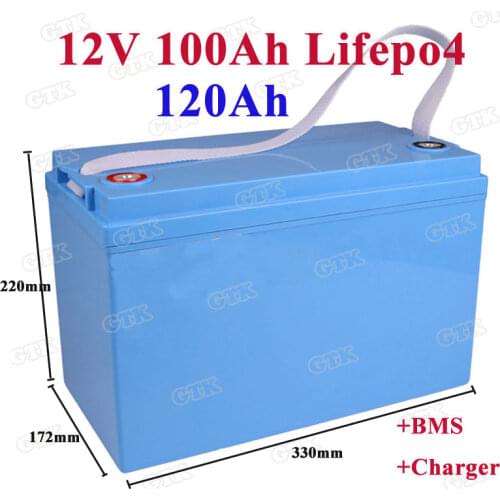 Rechargeable lifepo4 12v 100ah 120ah lithium battery pack with BMS for electric tricycle power boat inverter battery+10A Charger