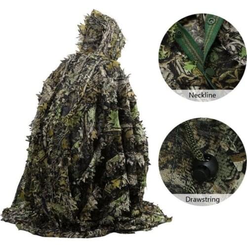 Lifelike 3D Leaves Camouflage Poncho Cloak Stealth Suits Outdoor Woodland CS Game Clothing for Hunting Shooting Birdwatching Set