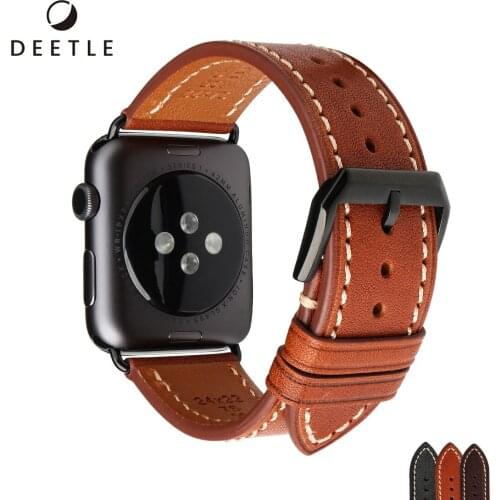 Retro Genuine Cow Leather Loop Bracelet Belt Band for Apple Watch 6 SE 5 4 3 42mm 38MM 44mm 40 mm Strap iWatch 6 5 4 Wristband
