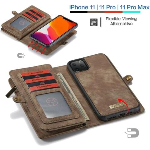 For Apple iPhone 11 12 Pro Max Luxury Matte PU Leather Zipper Wallet Case Purse Shockproof Removable TPU Cover Coque Etuis Funda
