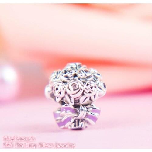 Mothers Day 925 Sterling Silver Celebration Bouquet Charm, Lilac & Rose Pink Crystals & Purple Enamel Fit Pandora Bracelet