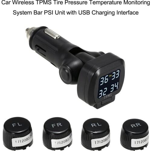 Kkmoon Wireless Smart Car TPMS 12V USB Digital Tire Pressure Monitoring System Tire Pressure Alarm with USB Charging Interface