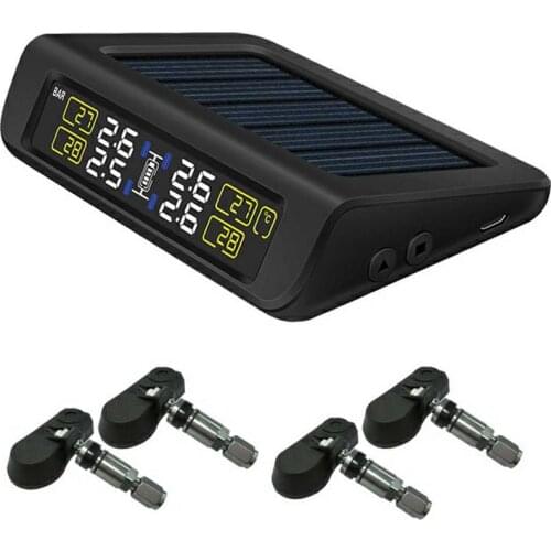 External Tire Pressure Monitoring System Fast Response Set Temperature Monitoring Alarm System With 2 External Sensors USB Solar