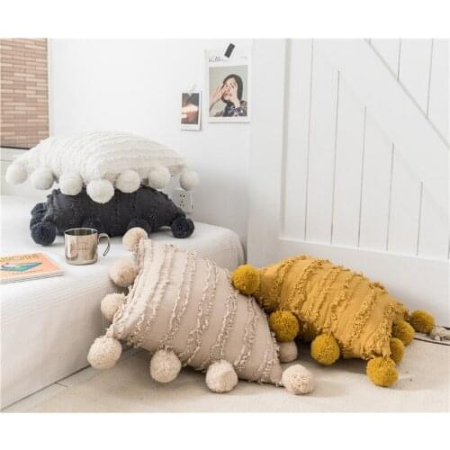 Nordic cotton linen Solid Cushion Cover Floral Tassels Square Pillow case Sofa Pompom pillow cover plush craft Home Decoration