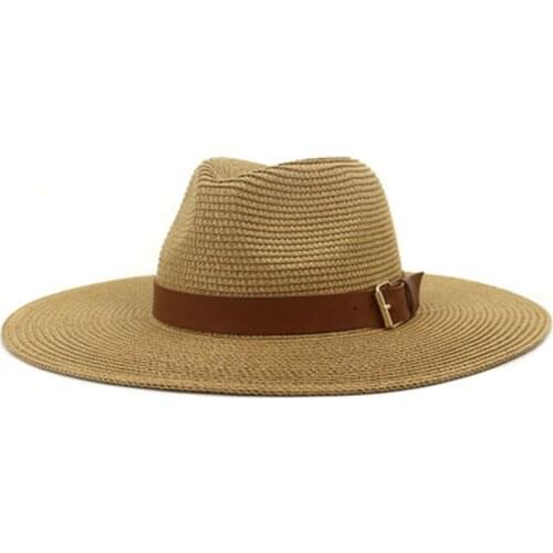 Straw hats women men summer big brim 15cm sun hats belt panama men caps beach travel sun protective summer women khaki sun hats