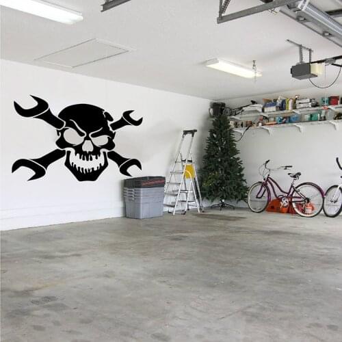 Modern Skull & Wrenches Auto Repair Wall Sticker Garage Mechanic Toolbox Branded Gear Grease Monkey Wall Decal Car Repair