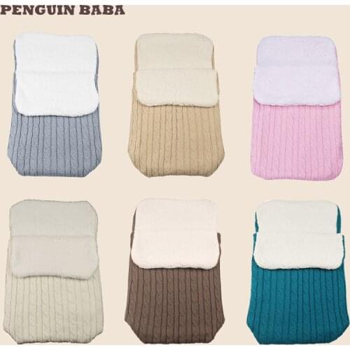 Baby Sleeping Bag Winter Envelope Stroller Wrap Footmuff Thick Warm Knit Crochet Swaddle Sleeping Bags Baby Cart Sleeping Bag