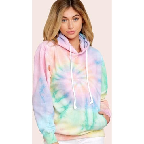 Womens Tie Dye Hoodies Sweatshirts New Fashion Hot Pocket Spring Casual Streetwear Sports Loose Gradient Multicolor Tops