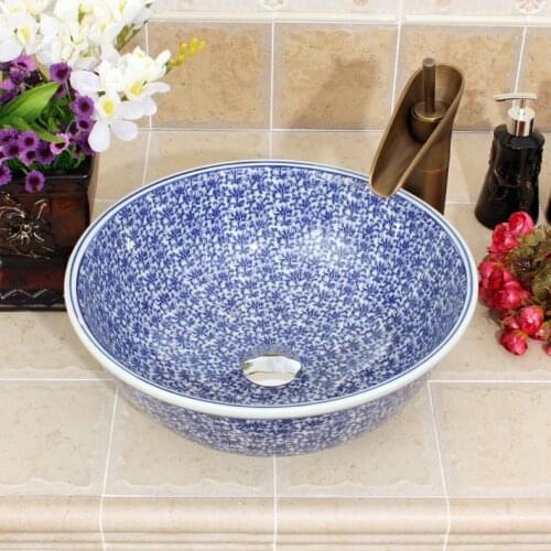 Bathroom vanities chinese Art Counter Top ceramic hand wash basin cabinet bathroom sinks wash basin blue and white