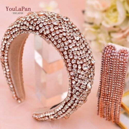 YouLaPan HP362 Bridal Hair Pieces Wedding Crwons and Tiaras Rose Gold Wedding Tiara Bride Hair Jewelry Large Wedding Headpiece