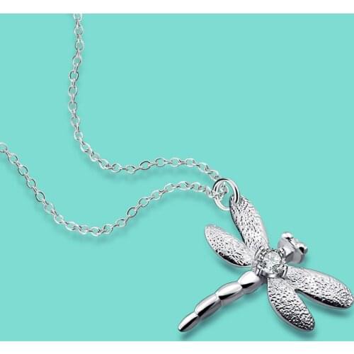 Womens 925 Sterling Silver Necklaces Special Dragonfly Pendant Necklace Female Charm Jewelry Solid Silver chain Free shipping