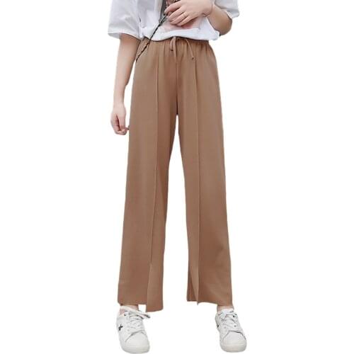 Womens Nine Point High Waist Wide Leg Pants Temperament Pleat Pendant Sense Tie Drape Loose Wide Legs Go With Everything