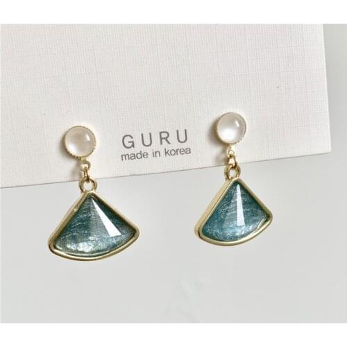 Punk Girl Fashion Earrings 2020 New Earrings Simple Daily Blue Crystal Fan-shaped Wild Earrings Women Hypoallergenic Kloczyki