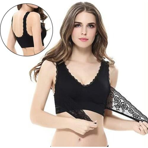 Women Underwear Sexy Lingerie Lace Solid Color Cross Side Buckle Wireless Push Up M-XL Breathable Sleep Sports Bra Plus Size