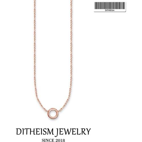 Link Chain Necklace Rose Gold Color Circle, 2020 Spring Brand New Fashion 925 Sterling Silver Jewelry Trendy Gift For Women Girl