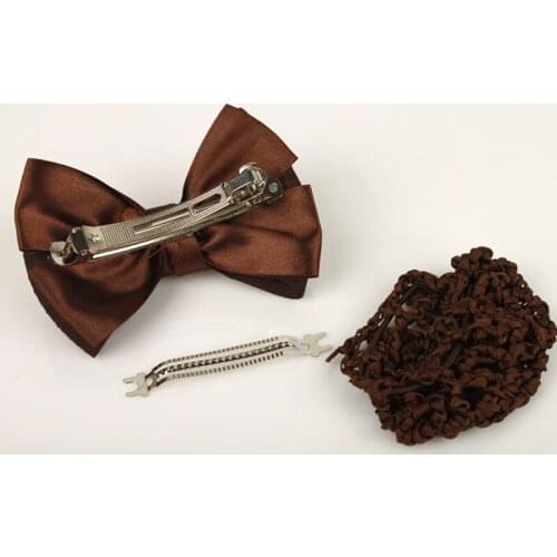 3 Dark Colors Double Layers Ribbon Bow String Knitted Gentler Hair Clips Net Pocket Barrettes Hair Accessories Women Hairwear