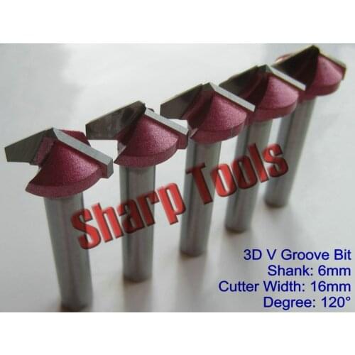 5pcs 6x16MM 120 Degree, V Shape Carbide Engraving Bits CNC Router Tool, 3D Milling Cutters for Woodworking, CNC Router Blade Bit