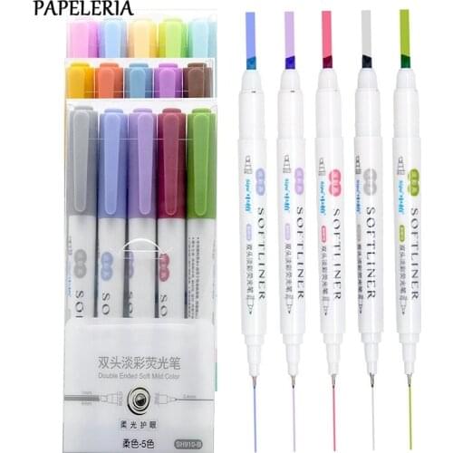 5Pcs/set Japanese Stationery Mild Liner Double Headed Highlighter Pen Art Marker Pen Childrens Drawing Pen Office School Supply
