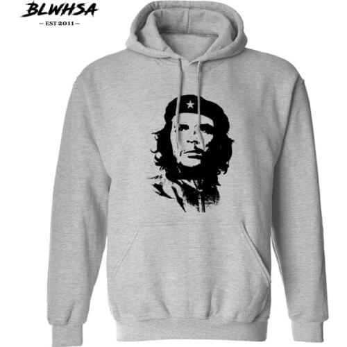 BLWHSA New Arrivals Guevara Hero Printed Hoodies Fleece For Men Fashion Sweatshirts Casual Pouch Pocket Gray Mans Hoody US Size