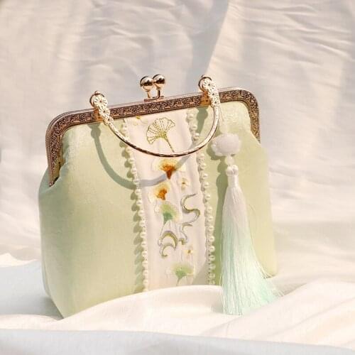 Hanfu Cheongsam Jade Chinese Style Design Pearl Tassel Embroidery Patchwork Crossbody Bag Handbag