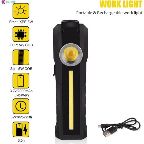 COB LED Work Light 4 Modes Flashlight 2000mAh 18650 Rechargeable Emergency Torch 180° Inspection Light Portable Camping Lamp
