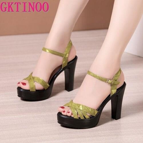 GKTINOO 2020 Platform Sandals Block Heel Shoes Woman Summer Open Toe High Heels Sandals Ladies Office Party Big Size Shoes