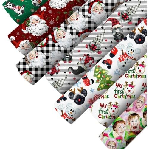 Smooth Faux Leatherette Sheets Christmas Santa Snowman Synthetic Leather Fabric For Bows Crafts DIY Handmade Material,1Yc20805