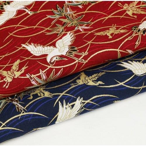Japanese Style Crane Cotton Gold Pink Printed Cloth Style Receiving Blanket Kimono Fabric Large Quantity Excellent Price