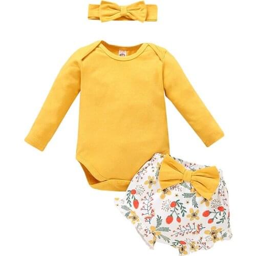 Baby Girls Cotton Floral Clothes Set Toddler Full Sleeve Ruffles Printed Romper Bodysuit+Shorts Birthday Clothing for Newborn 6M