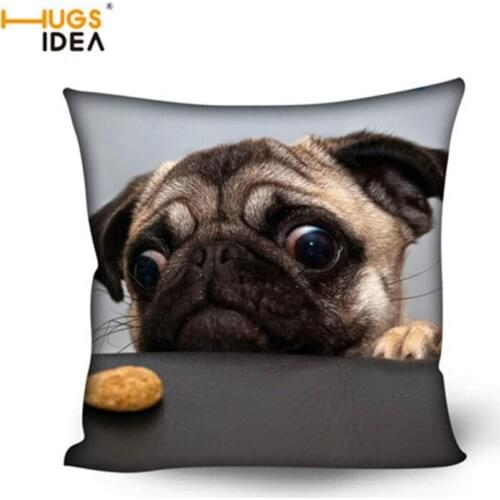 HUGSIDEA Cute 50x50cm French Pug Dog Cushion Cover for Sofa Throw Pillow Car Chair Printing Animal Home Decor Pillow Case Square