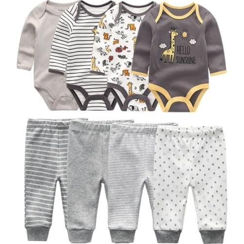 Baby clothes set Fashion 2020 newborn infant clothing animal print long sleeve 4pcs bodysuits+4pcs pant winter outfit