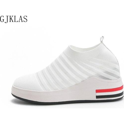 Wedge Sneakers Black White Platform Women Shoes Casual Breathable Hidden Heel Elastic Shoes for Womens Chunky Sneakers Heels