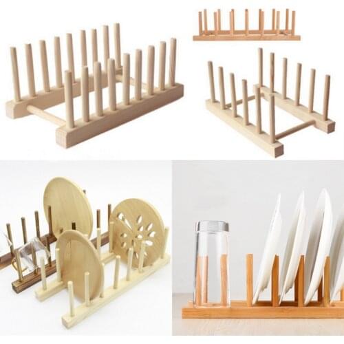 Kitchen Dish Drain Rack Dinnerware Storage Organizer Tray Plate Drying Shelf Wooden Book Cups Display Stand Drainer Holder