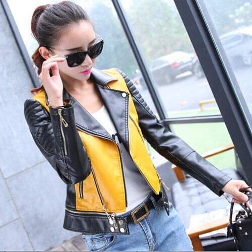 Womens Faux PU Leather Suede Short Jacket Multy Zipper Motorcycle Coat Womens 2020 Spring Fashion Biker Patchwork Jackets