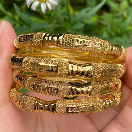 24K Gold Color Ethiopian Africa Saudi Arabia Bangles Fashion Bangles For Women Bride Wedding Dubai Bracelet Jewelry Gifts