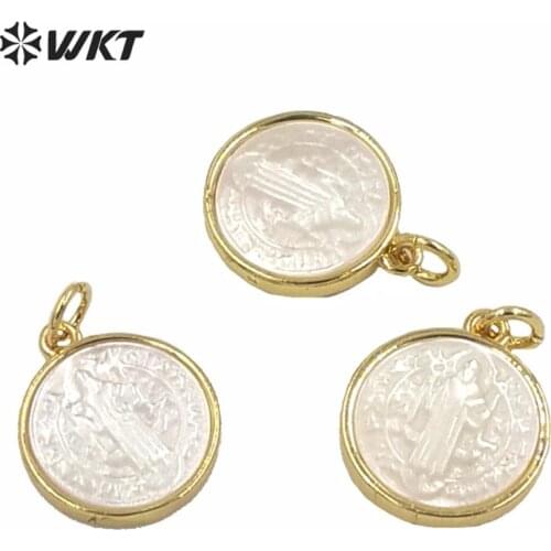 MP172 Trendy women bezel pendant white shell in gold metal necklace pendant jesus Christian pendant religious popular pendant