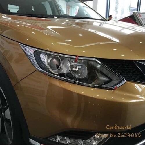 For Nissan Qashqai J11 2016 2017 Front Headlights Light Cover Head Lamp Trim ABS Chrome Stickers Car Styling Accessories