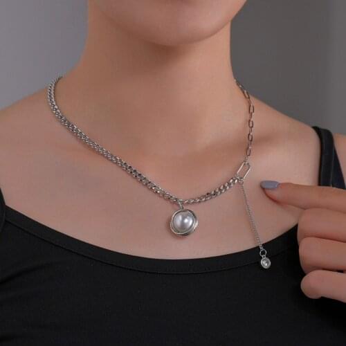 New Fashion Pearl Ball Pendant Necklace Rhinestone Necklaces Cuban Chain Crystal Choker Jewelry for Women Girls Gifts